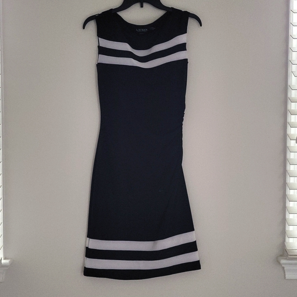 LAUREN RALPH LAUREN Black and White Sleeveless Midi Dress Size 4